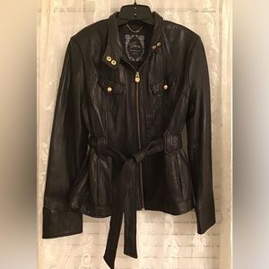 Guess Black Leather Jacket Size XL